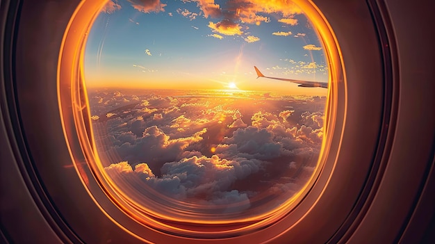 Vista del tramonto dall'aereo AI generativa