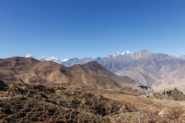 Vista del villaggio di Jharkot Mustang District Nepal