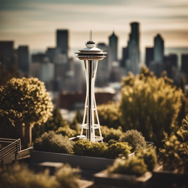 Vista dell'ago spaziale isometrico dalla città di Seattle, Stati Uniti, generata dall'IA