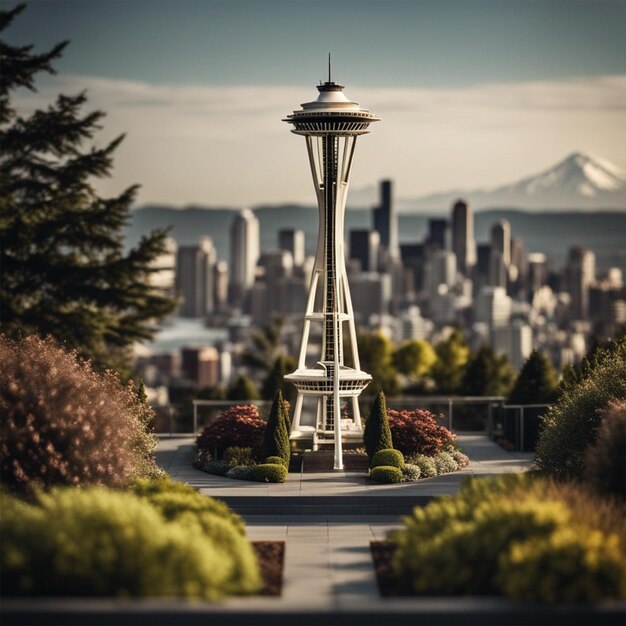 Vista dell'ago spaziale isometrico dalla città di Seattle, Stati Uniti, generata dall'IA