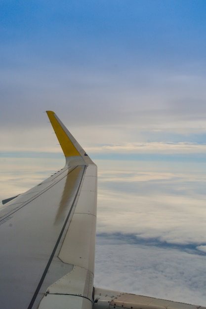 Vista dell&#39;ala di un aereo commerciale.