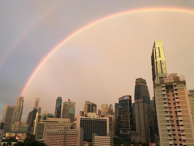 Vista dell'arcobaleno sul paesaggio cittadino contro il cielo durante il tramonto