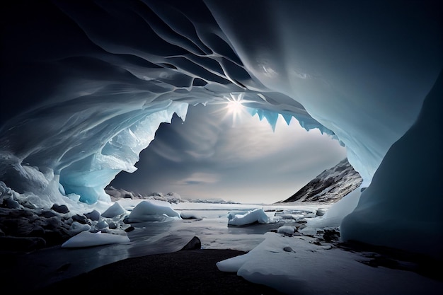 Vista dell'interno di una caverna di ghiaccio ai generativa