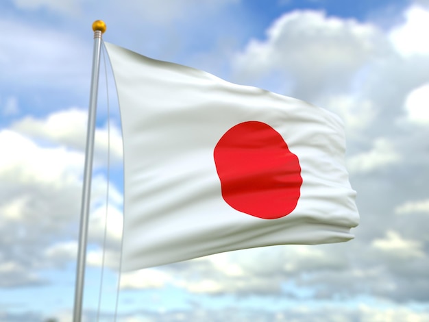 Vista della bandiera del Giappone nel vento