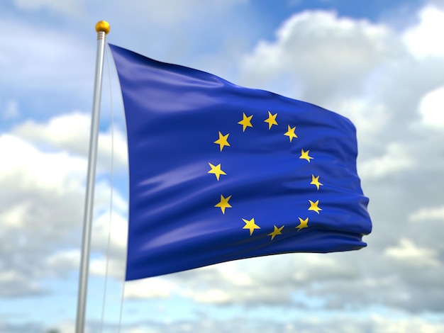 Vista della bandiera dell'Unione europea nel vento