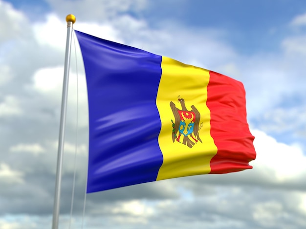 Vista della bandiera della Moldavia nel vento