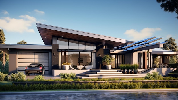 vista della casa moderna in stile australiano sul cielo blu
