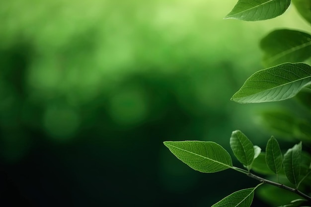 Vista della natura fresca della foglia verde su sfondo verde sfocato in giardino con spazio di copia