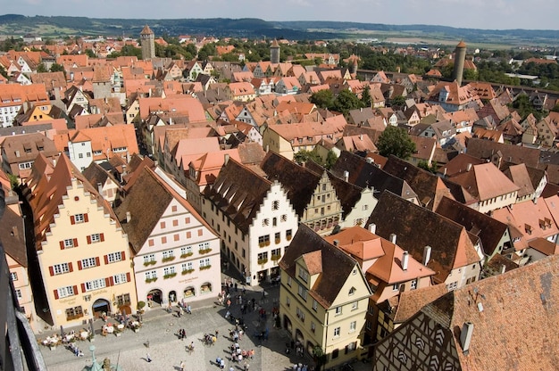 Vista della piazza del mercato Rothenburg ob der Tauber Baviera Germania