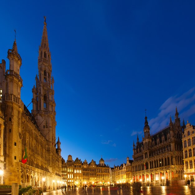 Vista della piazza illuminata della Grand Place, Brusseles, Belgio