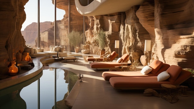 vista della piscina di primavera della grotta del deserto