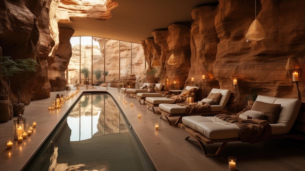 vista della piscina di primavera della grotta del deserto