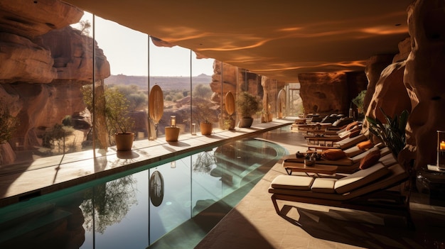 vista della piscina di primavera della grotta del deserto