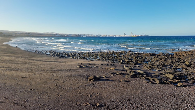 vista della spiaggia di Nido de Aguilas vicino a Puerto del Rosario, Fuerteventura