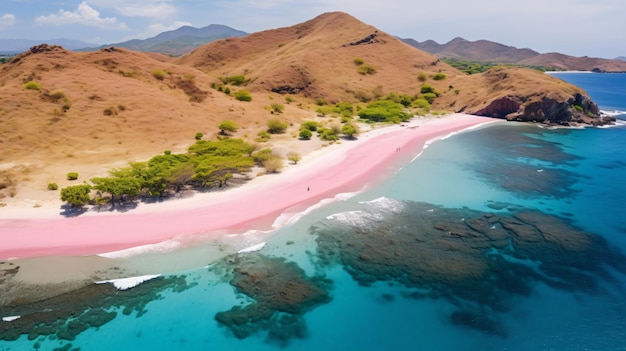 vista della spiaggia rosa isola di komodo indonesia sabbia e onde