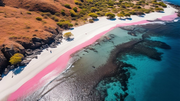 vista della spiaggia rosa isola di komodo indonesia sabbia e onde