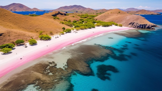 vista della spiaggia rosa isola di komodo indonesia sabbia e onde