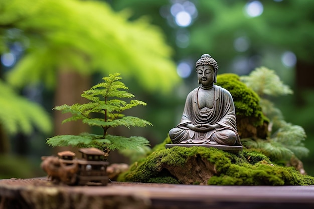 Vista della statua di Buddha sull'albero