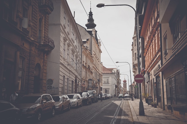 Vista della strada Zbrojnicka. Plzen, Repubblica ceca.