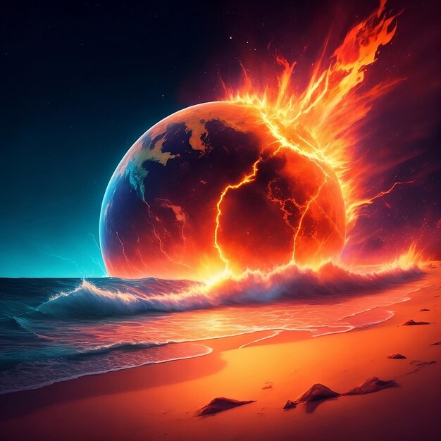 Vista della Terra globo concetto di riscaldamento globale Terra sullo sfondo della spiaggia