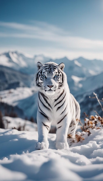 Vista della tigre serba della neve bianca nell'immagine di fantasia della natura arte generata ai