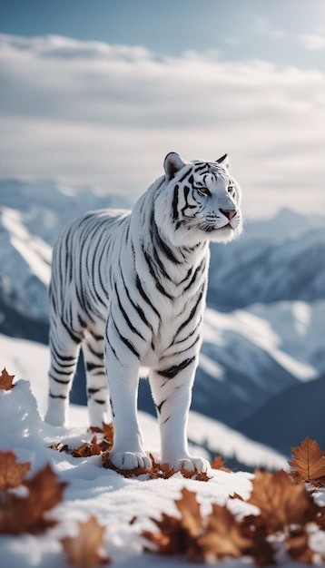 Vista della tigre serba della neve bianca nell'immagine di fantasia della natura arte generata ai