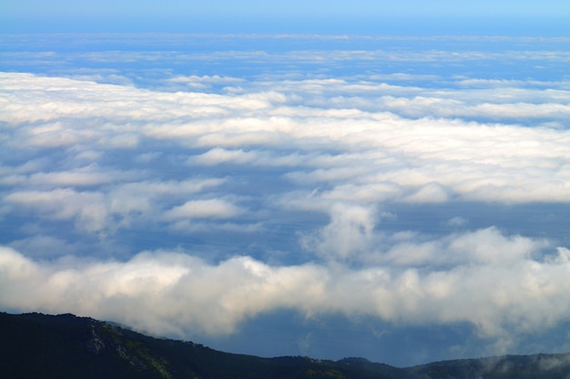 Vista delle enormi scogliere rocciose e della verde vallata ricoperta di foresta. Bellissimo paesaggio di montagna