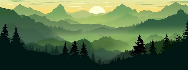 Vista delle siluette verdi della collina delle montagne AI generativo