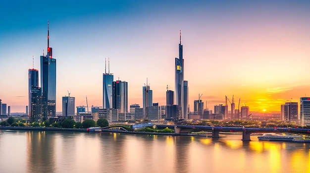 Vista dello skyline della città di Francoforte in Germania al tramonto