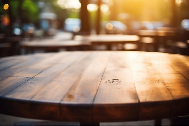 Vista dettagliata di un tavolo di legno in un ristorante