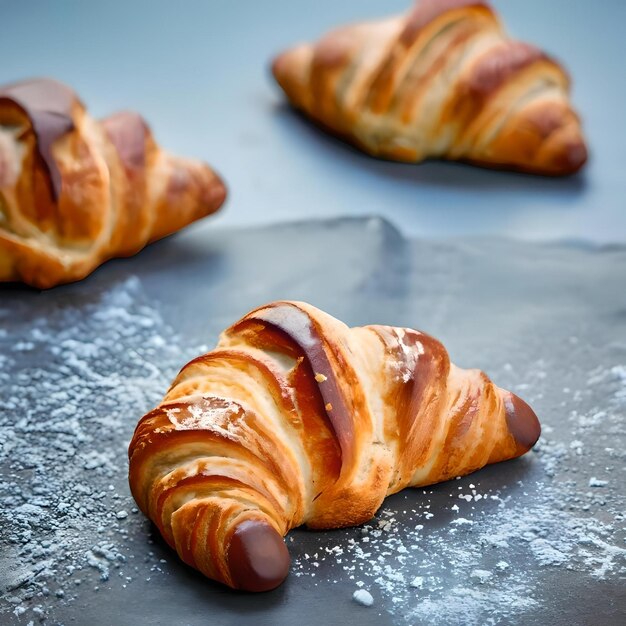 Vista di croissant francese croccante fresco su uno sfondo bianco isolato