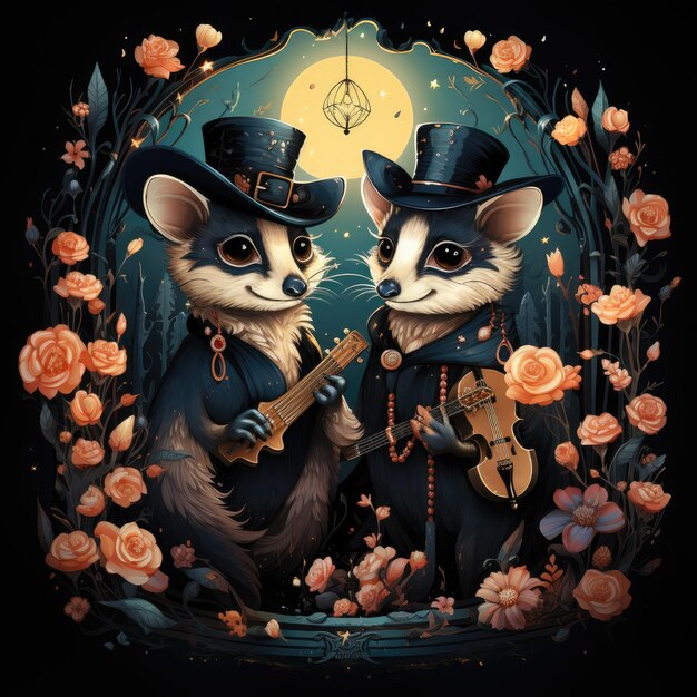 vista di due opossum in stile scuro