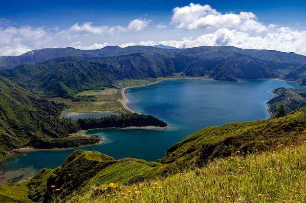 Vista di Lagoa do Fogo a Sao Miguel, Azzorre, Portogallo