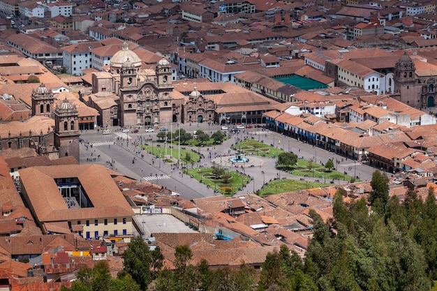 Vista di panorama degli armi della plaza del centro storico della città di Cuzco