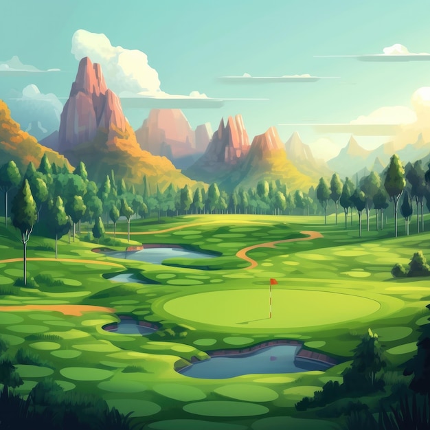 vista di un campo da golf come se fosse l'immagine di un vero campo da golf con una bella intelligenza artificiale generativa