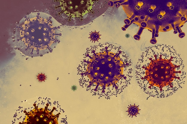 Vista di un concetto di malattia infettiva di cellule virali o molecole di batteri