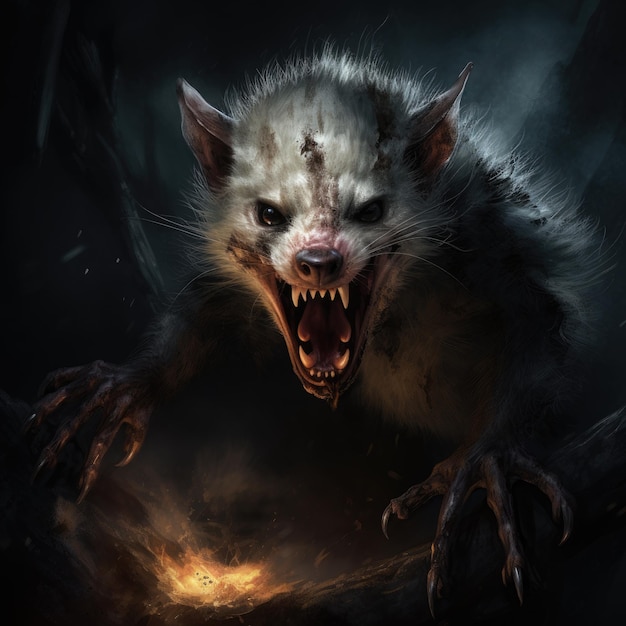 vista di un opossum in stile scuro