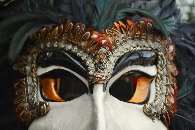 Vista di una maschera di carnevale del teatro simbolo di venezia