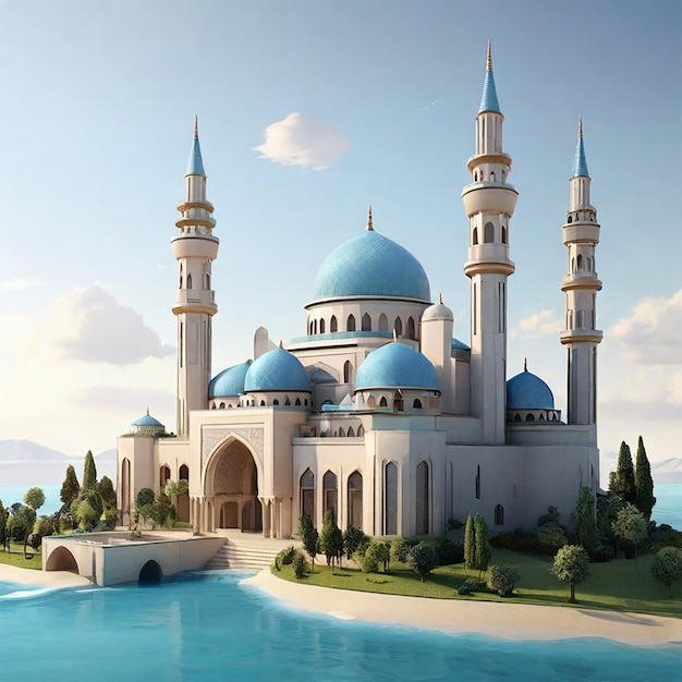 Vista di una moschea islamica 3D JPG