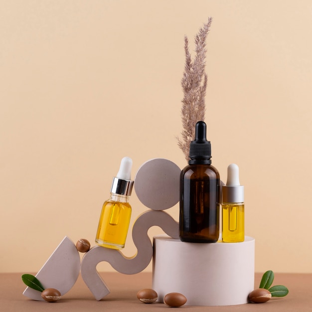 Vista frontale composizione sana dell'olio di argan