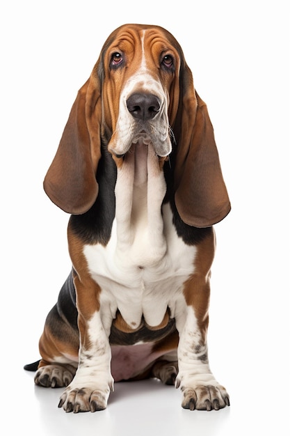 Vista frontale del cane Basset Hound