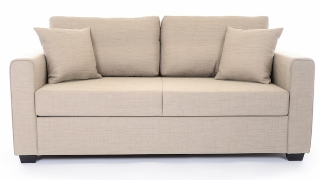 Vista frontale del divano isolato su sfondo bianco