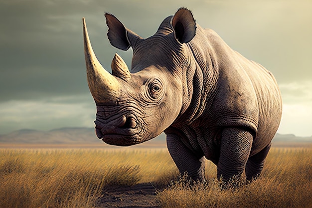 Vista frontale del primo piano di Rhino o Rhinoceros IA generativa