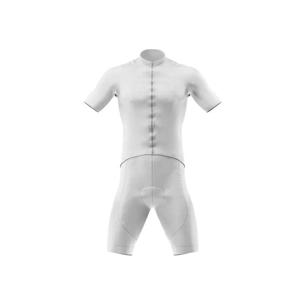 Vista frontale del vestito da ciclismo bianco vuoto con colletto mockup isolato su sfondo bianco