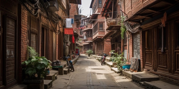 Vista frontale della strada di Bhaktapur