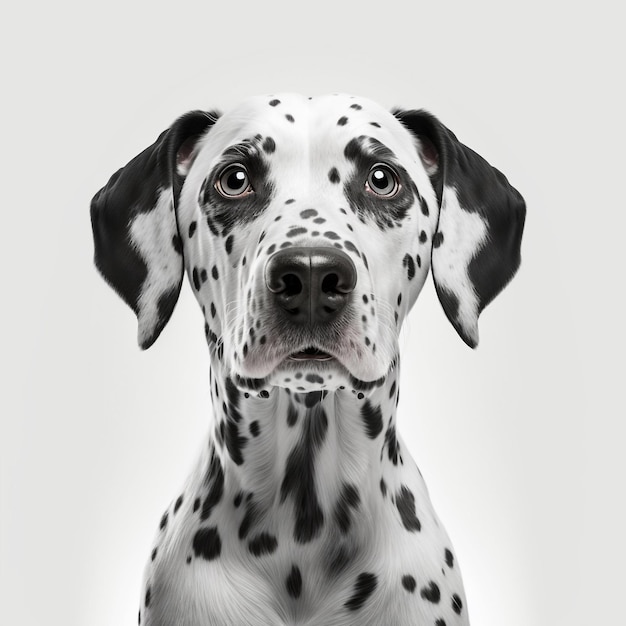 Vista frontale di un cane dalmata in studio isolato su sfondo bianco AI generativa