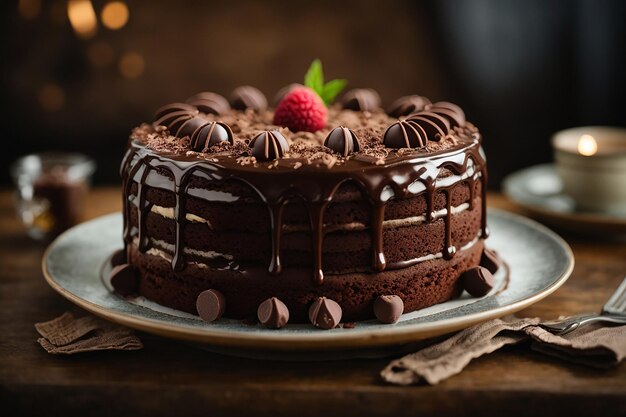 Vista frontale di una torta di cioccolato dolce