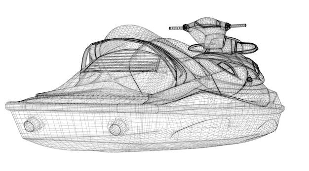 Vista frontale isolata Jetski, struttura del corpo, modello a filo