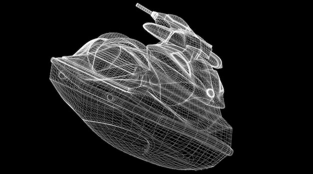 Vista frontale isolata Jetski, struttura del corpo, modello a filo