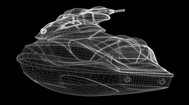 Vista frontale isolata Jetski, struttura del corpo, modello a filo